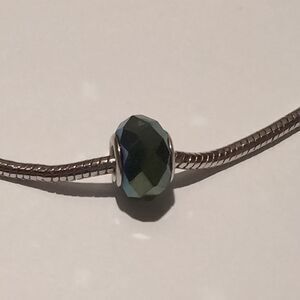Silver Blue Iridescent Faceted Glass Charm for Pandora Style Bracelet‎